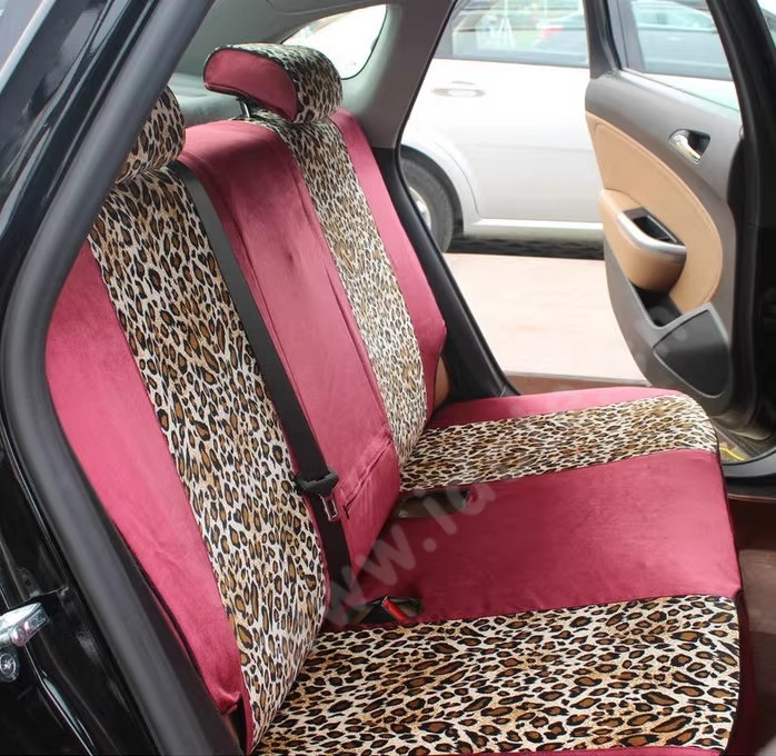Funky Automobile Woman Leopard Print Girls Velvet Custom Automobile Car Seat Cover Set - Rose Brown