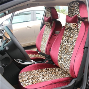 Funky Automobile Woman Leopard Print Girls Velvet Custom Automobile Car Seat Cover Set - Rose Brown