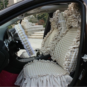 Funky Bud Silk Woman Floral Girls Lace Cotton Custom Automobile Car Seat Cover Set - Grid Coffee