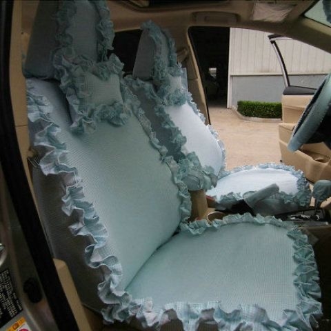 Funky Bud Silk Woman Floral Girls Lace Cotton Custom Automobile Car Seat Cover Set - Grid Green