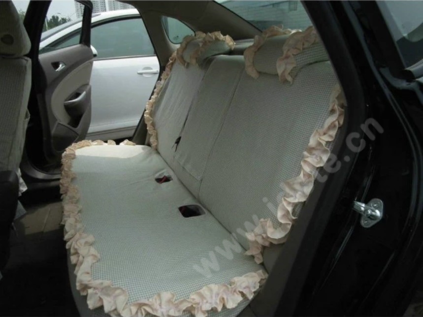 Funky Bud Silk Woman Floral Girls Lace Cotton Custom Automobile Car Seat Cover Set - Grid Green