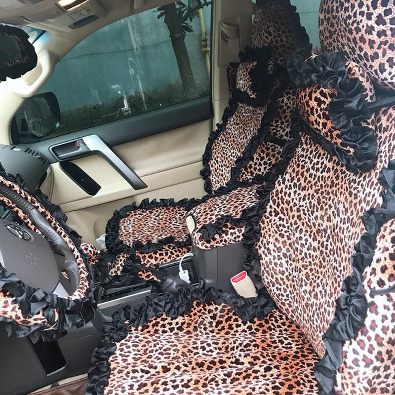 Funky Bud Silk Woman Leopard print Girls Lace Cotton Custom Automobile Car Seat Cover Set - Brown Black