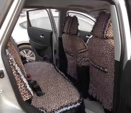 Funky Bud Silk Woman Leopard print Girls Lace Cotton Custom Automobile Car Seat Cover Set - Brown White
