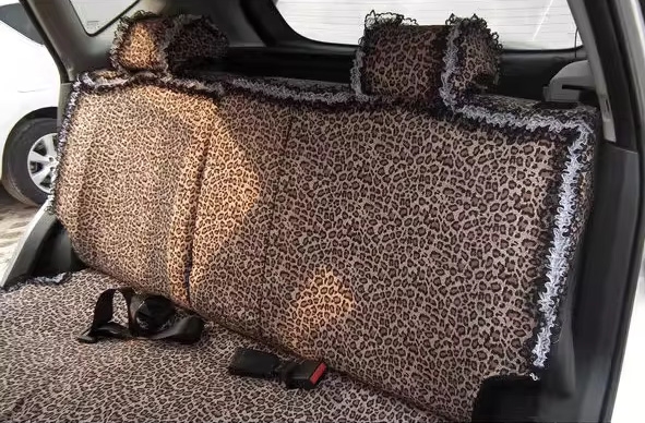 Funky Bud Silk Woman Leopard print Girls Lace Cotton Custom Automobile Car Seat Cover Set - Brown White
