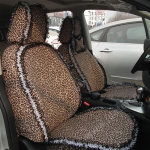 Funky Bud Silk Woman Leopard print Girls Lace Cotton Custom Automobile Car Seat Cover Set - Brown White