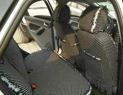Funky Bud Silk Woman Polka Dot Girls Lace Cotton Custom Automobile Car Seat Cover Set - Black White