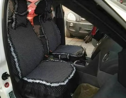 Funky Bud Silk Woman Polka Dot Girls Lace Cotton Custom Automobile Car Seat Cover Set - Black White