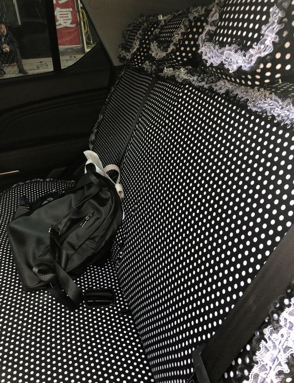 Funky Bud Silk Woman Polka Dot Girls Lace Cotton Custom Automobile Car Seat Cover Set - Black White
