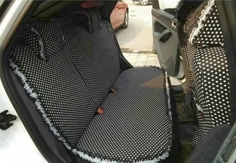 Funky Bud Silk Woman Polka Dot Girls Lace Cotton Custom Automobile Car Seat Cover Set - Black White