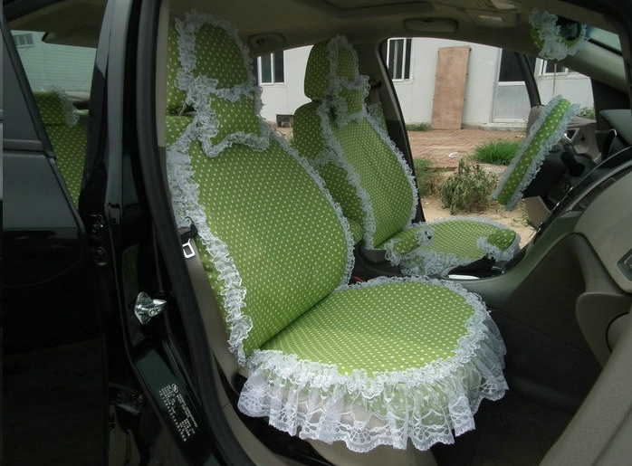 Funky Bud Silk Woman Polka Dot Girls Lace Cotton Custom Automobile Car Seat Cover Set - Green White