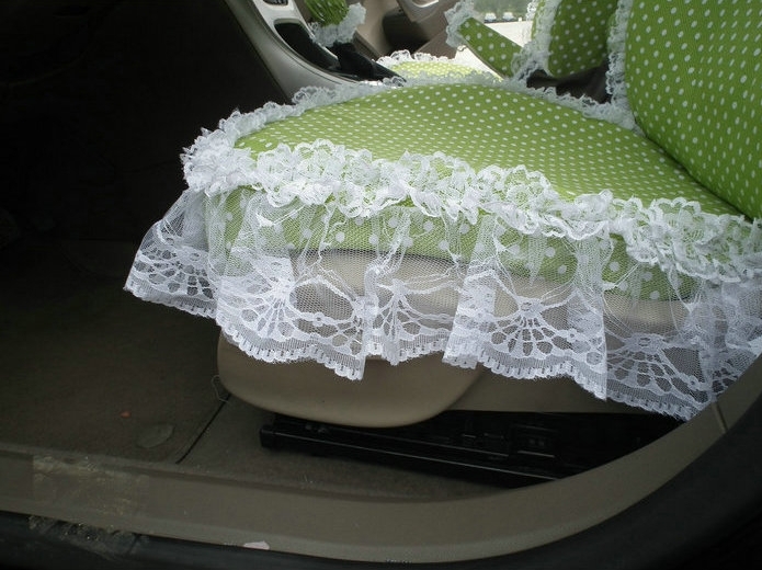 Funky Bud Silk Woman Polka Dot Girls Lace Cotton Custom Automobile Car Seat Cover Set - Green White