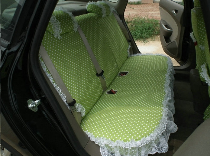 Funky Bud Silk Woman Polka Dot Girls Lace Cotton Custom Automobile Car Seat Cover Set - Green White