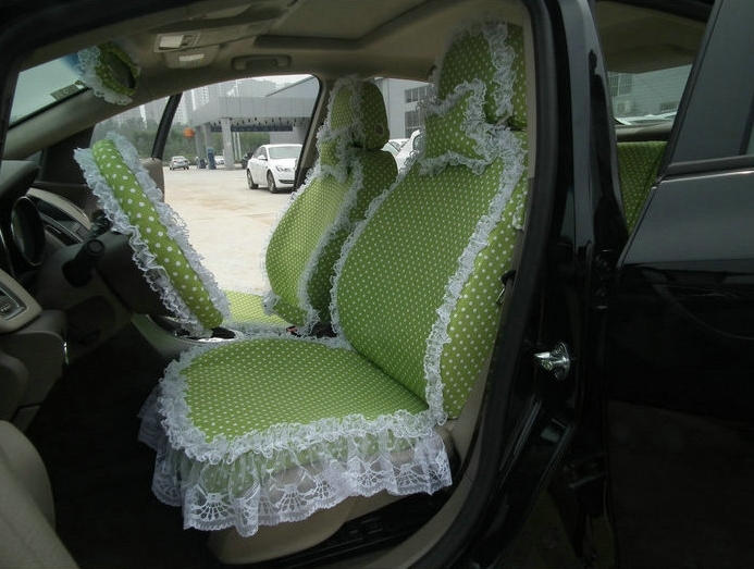 Funky Bud Silk Woman Polka Dot Girls Lace Cotton Custom Automobile Car Seat Cover Set - Green White