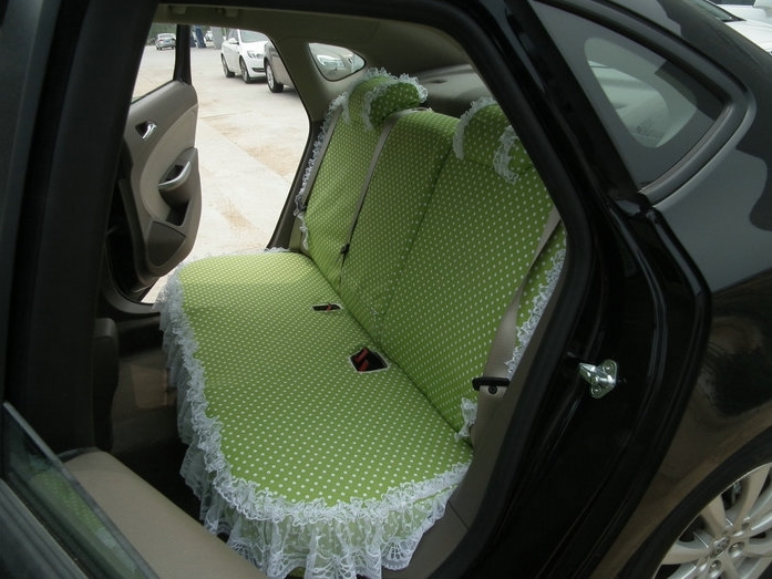 Funky Bud Silk Woman Polka Dot Girls Lace Cotton Custom Automobile Car Seat Cover Set - Green White