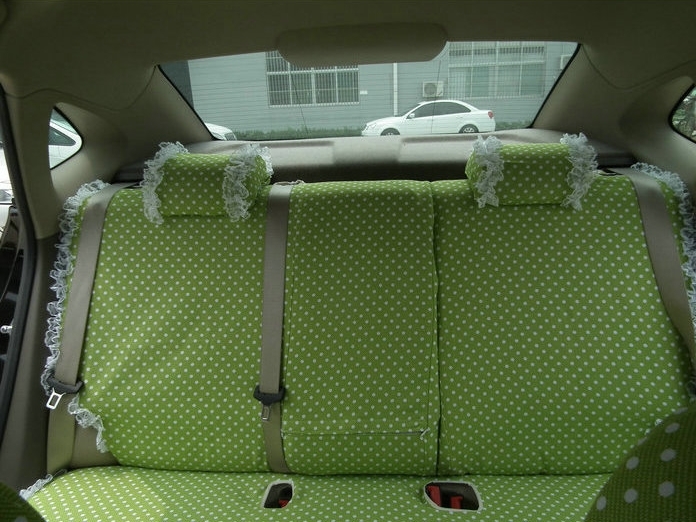 Funky Bud Silk Woman Polka Dot Girls Lace Cotton Custom Automobile Car Seat Cover Set - Green White
