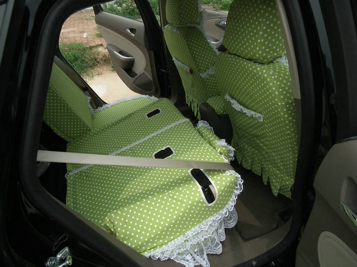 Funky Bud Silk Woman Polka Dot Girls Lace Cotton Custom Automobile Car Seat Cover Set - Green White