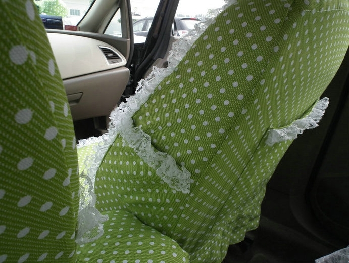 Funky Bud Silk Woman Polka Dot Girls Lace Cotton Custom Automobile Car Seat Cover Set - Green White