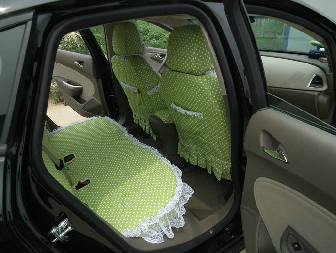 Funky Bud Silk Woman Polka Dot Girls Lace Cotton Custom Automobile Car Seat Cover Set - Green White