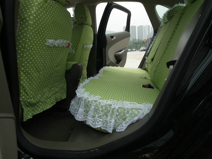 Funky Bud Silk Woman Polka Dot Girls Lace Cotton Custom Automobile Car Seat Cover Set - Green White