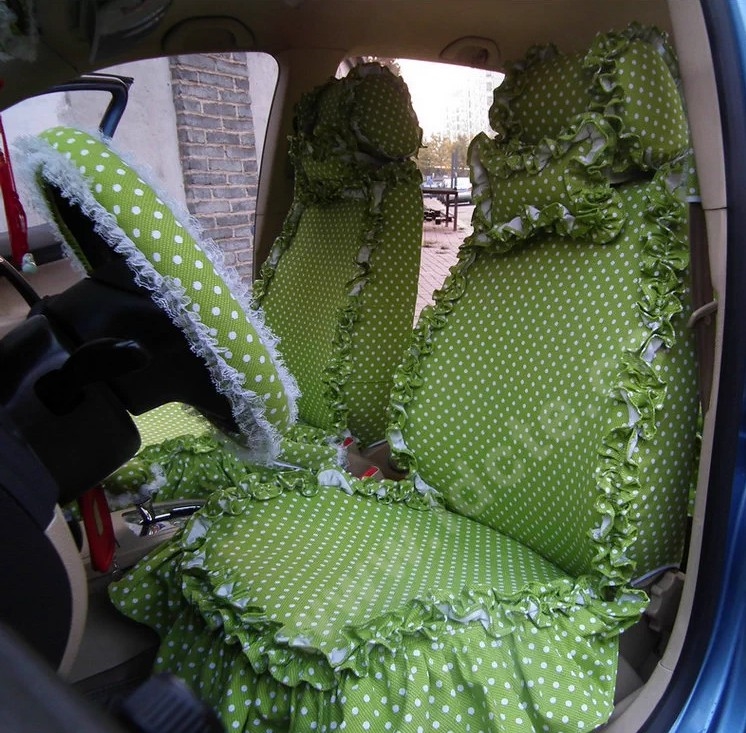 Funky Bud Silk Woman Polka Dot Girls Lace Cotton Custom Automobile Car Seat Cover Set - Green