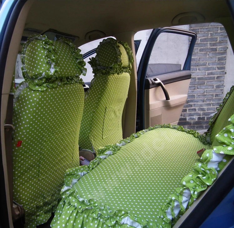 Funky Bud Silk Woman Polka Dot Girls Lace Cotton Custom Automobile Car Seat Cover Set - Green
