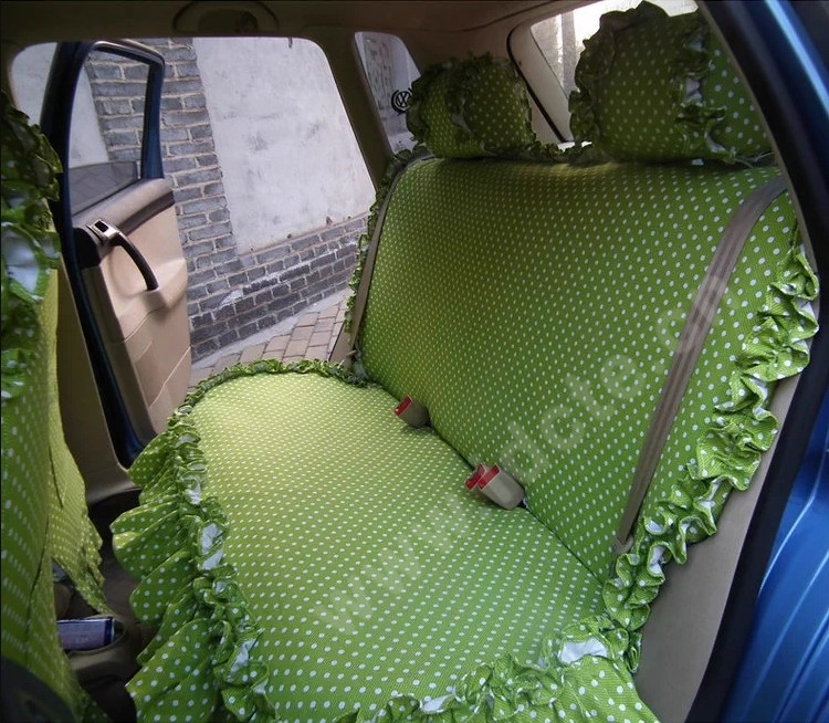 Funky Bud Silk Woman Polka Dot Girls Lace Cotton Custom Automobile Car Seat Cover Set - Green
