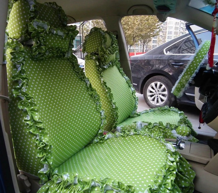 Funky Bud Silk Woman Polka Dot Girls Lace Cotton Custom Automobile Car Seat Cover Set - Green