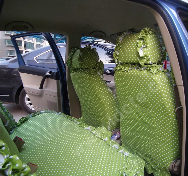 Funky Bud Silk Woman Polka Dot Girls Lace Cotton Custom Automobile Car Seat Cover Set - Green