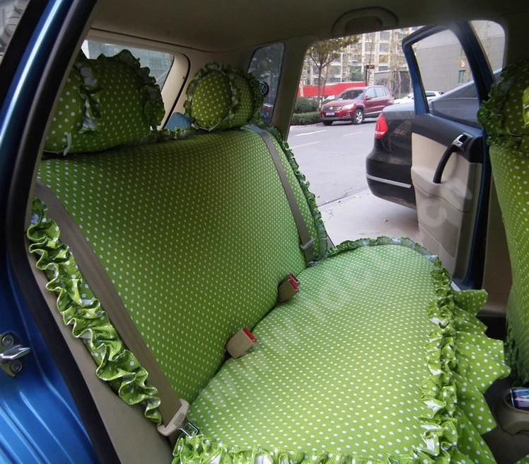 Funky Bud Silk Woman Polka Dot Girls Lace Cotton Custom Automobile Car Seat Cover Set - Green