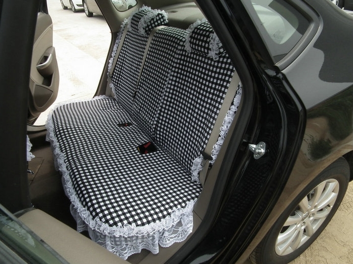 Funky Bud Silk Woman Square Grid Girls Lace Cotton Custom Automobile Car Seat Cover Set - Black White