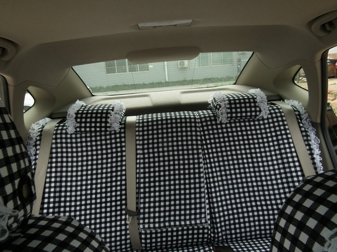Funky Bud Silk Woman Square Grid Girls Lace Cotton Custom Automobile Car Seat Cover Set - Black White