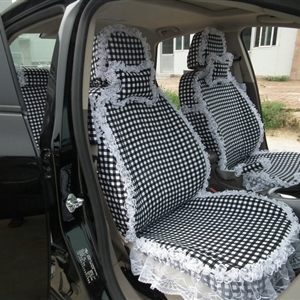 Funky Bud Silk Woman Square Grid Girls Lace Cotton Custom Automobile Car Seat Cover Set - Black White