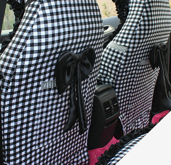 Funky Bud Silk Woman Square Grid Girls Lace Cotton Custom Automobile Car Seat Cover Set - White Floral