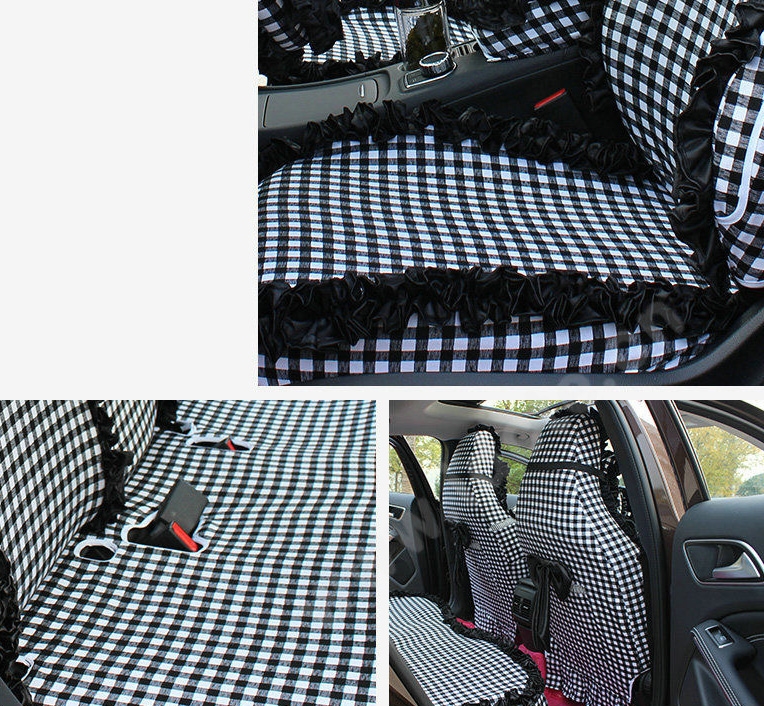 Funky Bud Silk Woman Square Grid Girls Lace Cotton Custom Automobile Car Seat Cover Set - White Floral