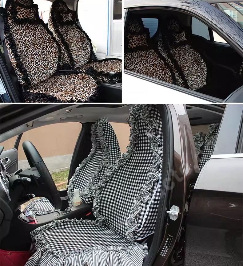 Funky Bud Silk Woman Square Grid Girls Lace Cotton Custom Automobile Car Seat Cover Set - White Floral