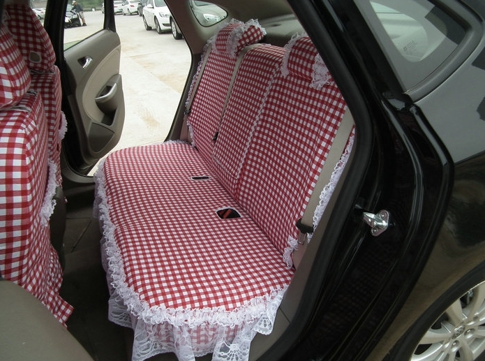 Funky Bud Silk Woman Square Grid Girls Lace Cotton Custom Automobile Car Seat Cover Set - Red White