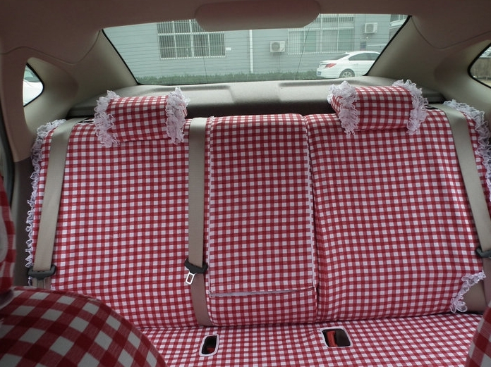 Funky Bud Silk Woman Square Grid Girls Lace Cotton Custom Automobile Car Seat Cover Set - Red