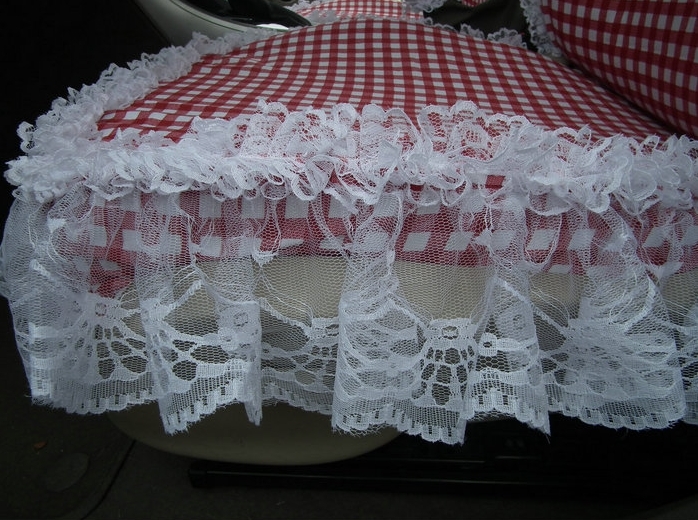 Funky Bud Silk Woman Square Grid Girls Lace Cotton Custom Automobile Car Seat Cover Set - Red