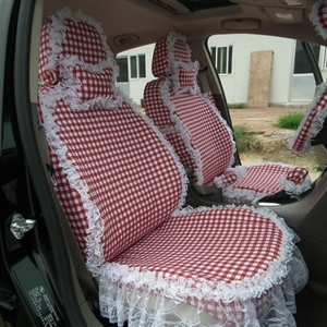 Funky Bud Silk Woman Square Grid Girls Lace Cotton Custom Automobile Car Seat Cover Set - Red White