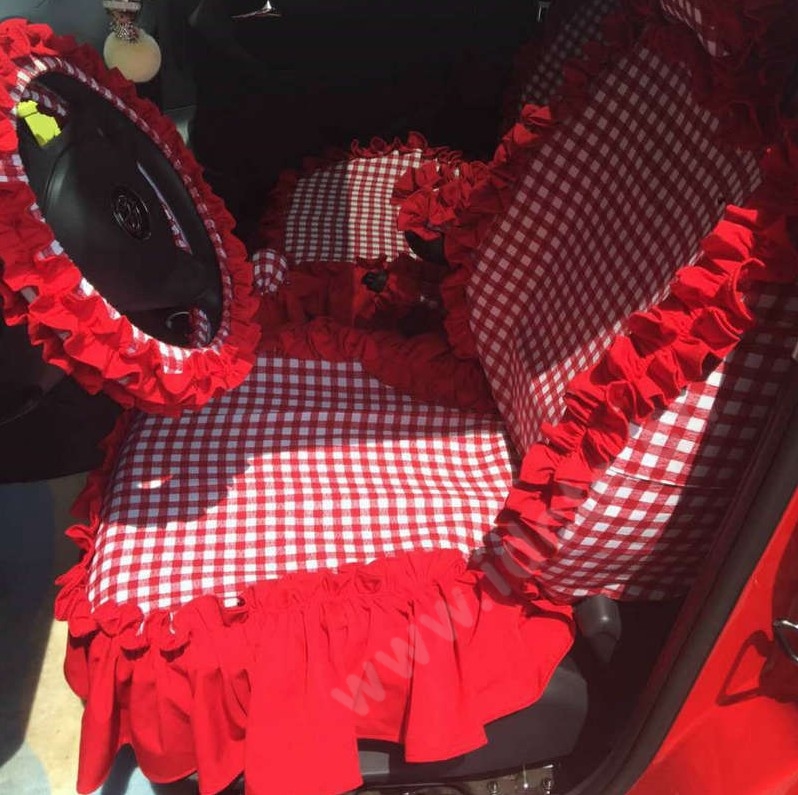 Funky Bud Silk Woman Square Grid Girls Lace Cotton Custom Automobile Car Seat Cover Set - Red