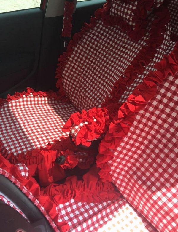 Funky Bud Silk Woman Square Grid Girls Lace Cotton Custom Automobile Car Seat Cover Set - Red