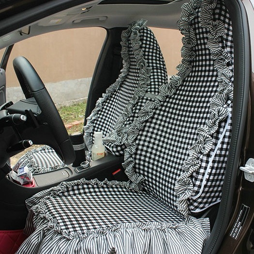 Funky Bud Silk Woman Square Grid Girls Lace Cotton Custom Automobile Car Seat Cover Set - White Floral