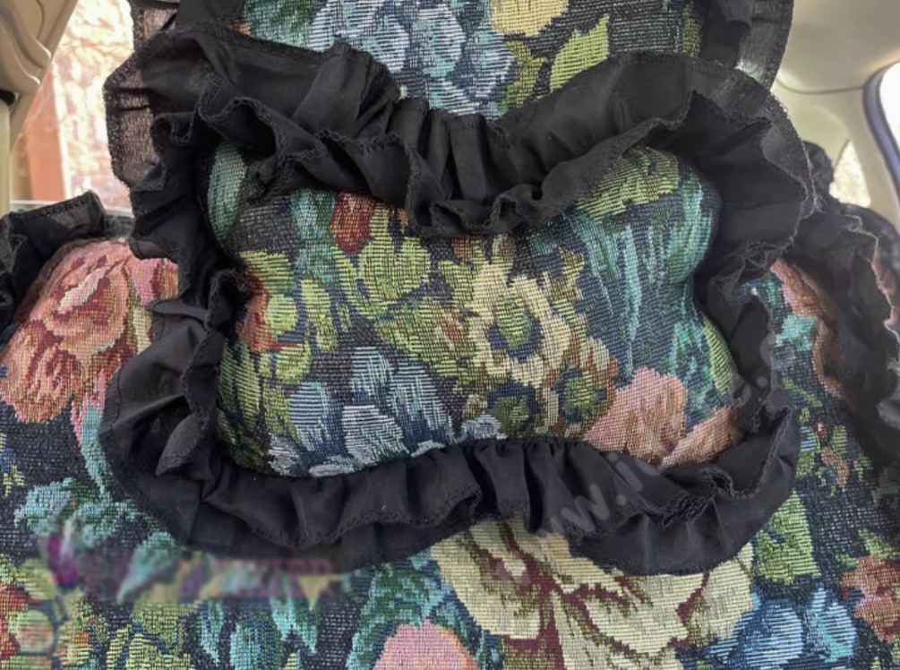 Luxury Jacquard Girly Bud Silk Seat Cushion Floral Safest Lace Countryside Custom Automobile Car Seat Cover Sets - Black Green