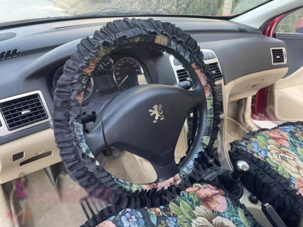 Luxury Jacquard Girly Bud Silk Seat Cushion Floral Safest Lace Countryside Custom Automobile Car Seat Cover Sets - Black Green