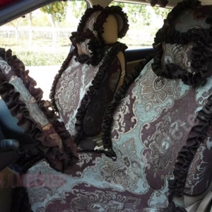 Luxury Jacquard Girly Bud Silk Seat Cushion Floral Safest Lace Countryside Custom Automobile Car Seat Cover Sets - Black