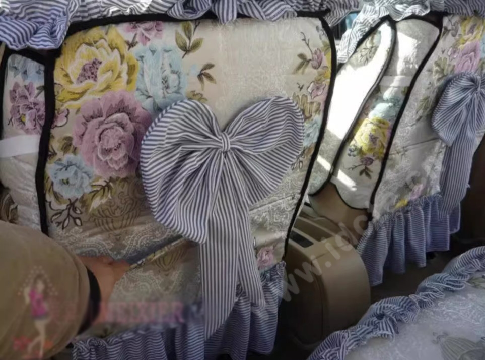 Luxury Jacquard Girly Bud Silk Seat Cushion Floral Safest Lace Countryside Custom Automobile Car Seat Cover Sets - Blue White