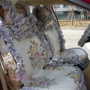 Luxury Jacquard Girly Bud Silk Seat Cushion Floral Safest Lace Countryside Custom Automobile Car Seat Cover Sets - Blue White