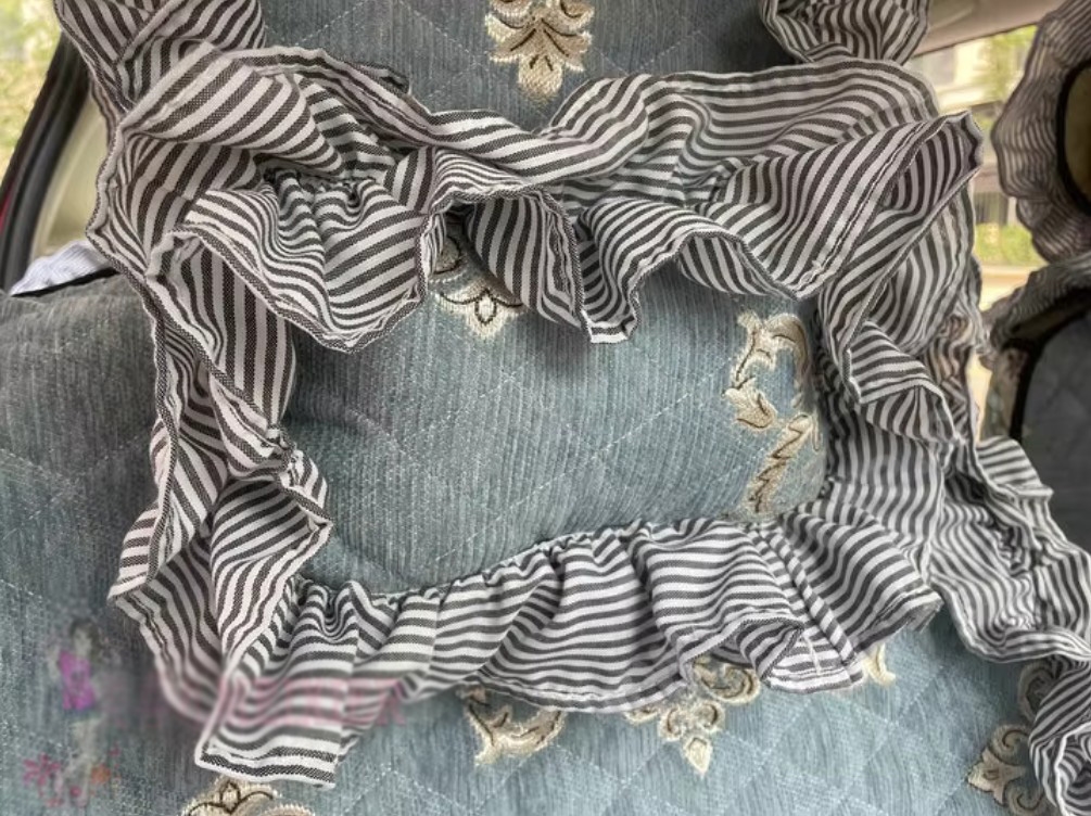 Luxury Jacquard Girly Bud Silk Seat Cushion Floral Safest Lace Countryside Custom Automobile Car Seat Cover Sets - Blue