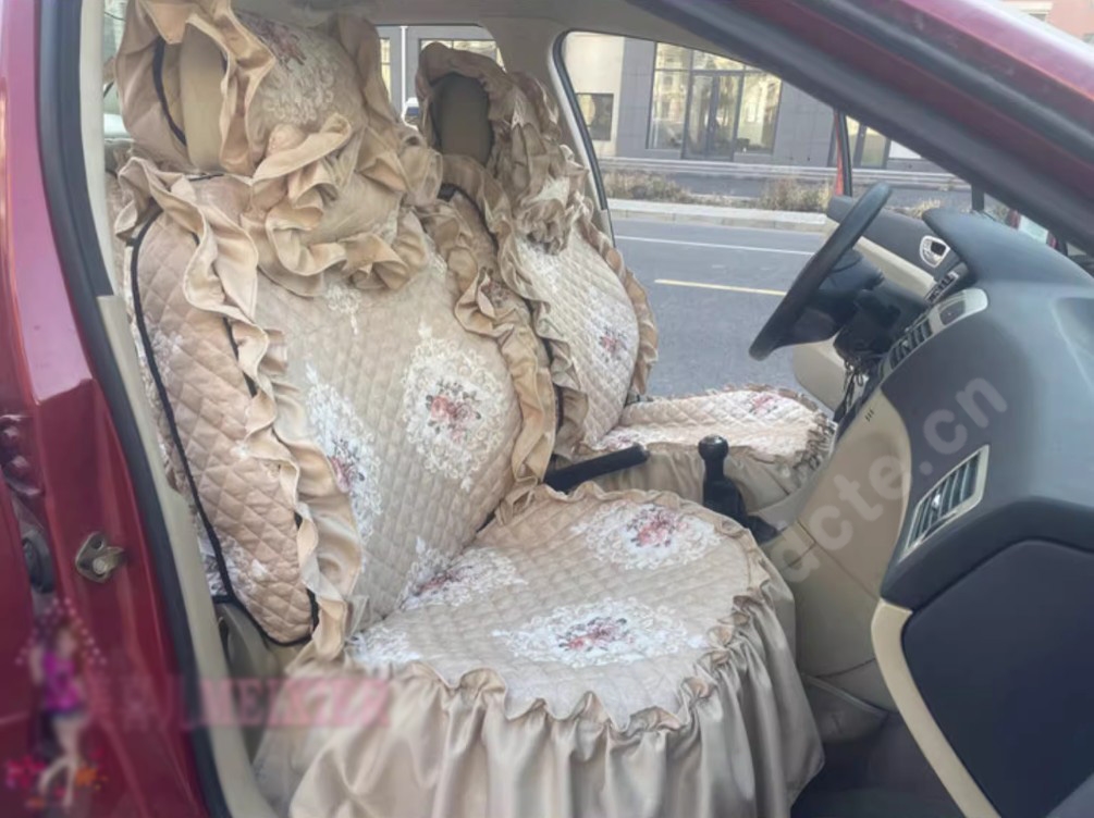 Luxury Jacquard Girly Bud Silk Seat Cushion Floral Safest Lace Countryside Custom Automobile Car Seat Cover Sets - Gold