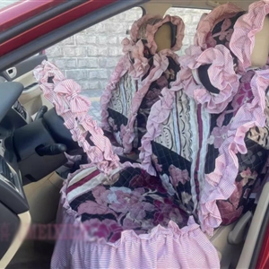 Luxury Jacquard Girly Bud Silk Seat Cushion Floral Safest Lace Countryside Custom Automobile Car Seat Cover Sets - Pink Black